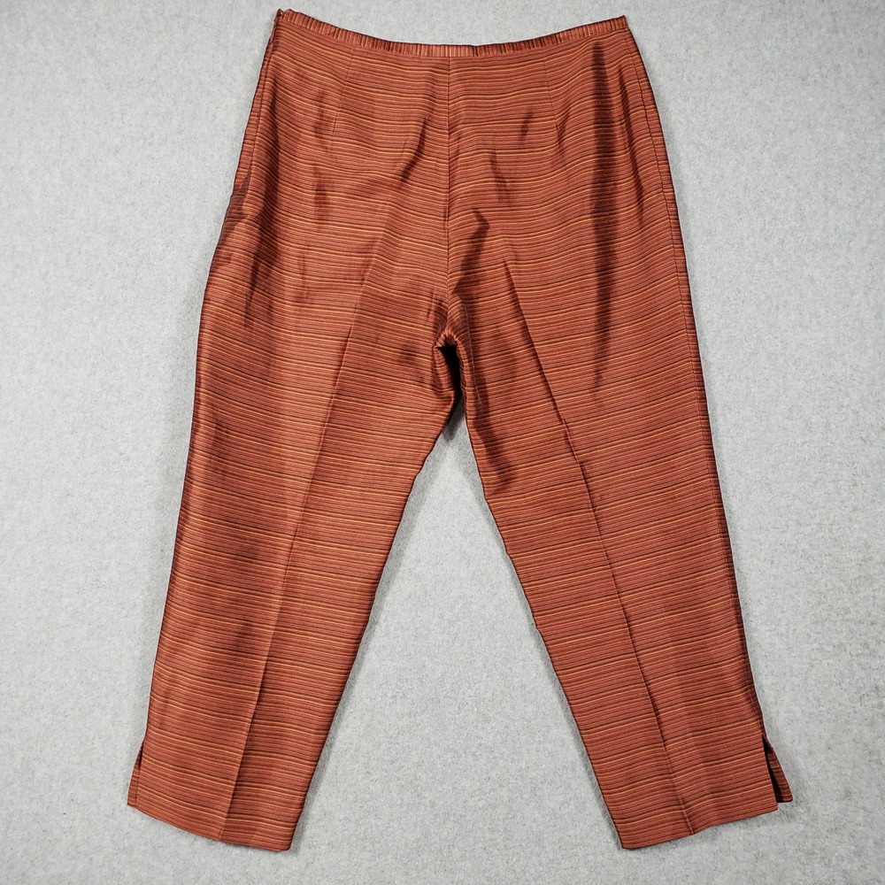 Rena Rowan Linen Striped Pants 12 Rust Tapered Ankle Coastal Grandmother 90s